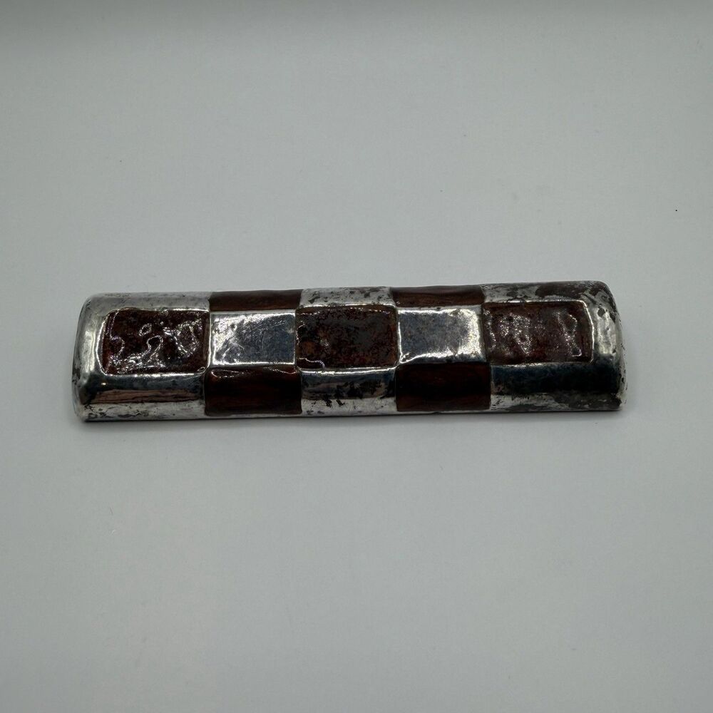 Vintage Simon Sebbag 925 Sterling Silver Brown Glass Bar Brooch Pin 3.5" 19.1g